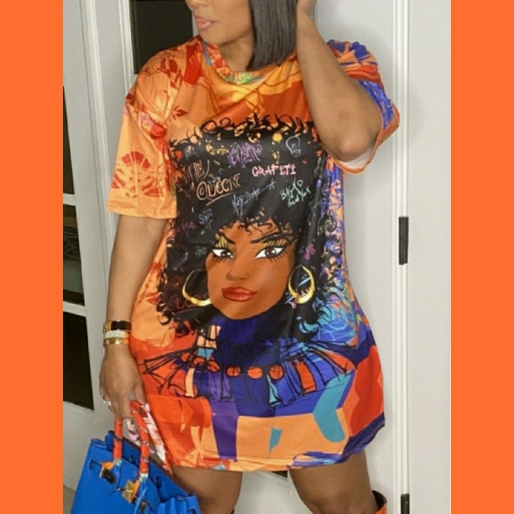 LAST ONE🔥 Dropped Shoulder Graffiti Design Mini Dress